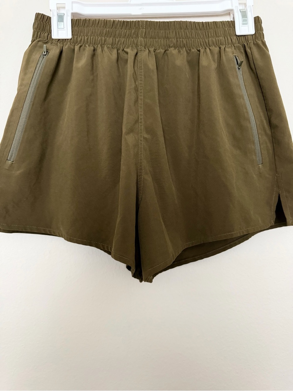 Outdoor Voices Olive Drawstring Zip Pocket Shorts